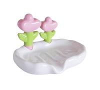 Jabonera decorativa de plástico con forma de flor, bandeja de jabón autodrenante, estante de almacenamiento de jabón para ducha, baño, cocina, 1 pieza Bjt819 (blanco, 14,5 x 11 x 3 cm)