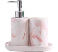 Jabonera, dispensador de jabón líquido, vaso para cepillo de dientes, juego de accesorios de baño de cerámica de mármol (rosa)