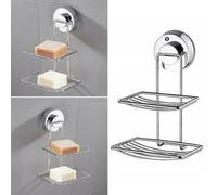 Jabonera doble de acero cromado con ventosa para baño, ducha, cocina, vidrio y espejo, hierro galvanizado con PVC ABS plateado