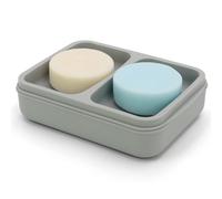 Jabonera doble, soporte de jabón de doble compartimento, soporte para champú de barra con capa de drenaje, bandeja de jabón para baño, ducha, bañera (1 unidad, gris)