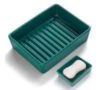 Jabonera Jabonera Decorativa con Bordes de Drenaje más Altos, Barra Multiusos for baño, Lavabo, Ducha y Cocina Decoración Esencial para Apartamentos(Dark Green)