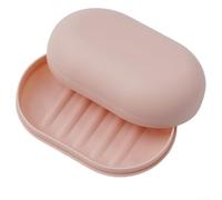 Jabonera ovalada con tapa sellada para uso en baño y viajes, soporte de jabón portátil y material de polipropileno, diseño compacto (rosa)