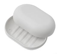 Jabonera ovalada portátil con tapa, contenedor sellado para viajes, ducha, baño, almacenamiento, estuche compacto para jabón para uso diario en el hogar, 4.4 x 2.9 x 1.5 pulgadas (blanco)