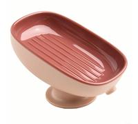 Jabonera para baño con múltiples ventosas pequeñas para un agarre fuerte, jabonera de doble capa con bandeja extraíble y diseño de drenaje inclinado (rojo)