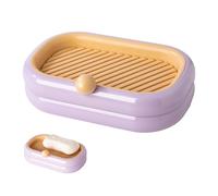 Jabonera, Pared Jaboneras, Doble Capa, Ahorro de Jabón Duradero, No Necesita taladrado, Fácil de Limpiar, Jabonera con Bandeja Escurridora, para Baño, Encimera, Viaje (Morado Claro)