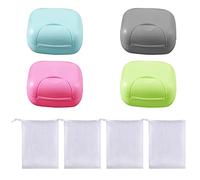 Jabonera portátil para Lavado de Cara de 4 Piezas y Bolsa de Malla para jabonera de 4 Piezas, jabonera Impermeable a Prueba de Fugas con Tapa para el hogar, baño, Senderismo, Camping (tamaño pequeño)
