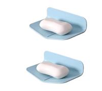 Jabonera Simple montada en la Pared Contenedor de jabón de plástico con Drenaje Soporte for jabón Barra Soporte for jabón Estuche for jabón portátil Sin perforación Fácil de Lavar(2 Pcs-Blue)