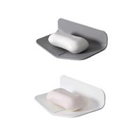 Jabonera Simple montada en la Pared Contenedor de jabón de plástico con Drenaje Soporte for jabón Barra Soporte for jabón Estuche for jabón portátil Sin perforación Fácil de Lavar(2 Pcs-Gray+White)