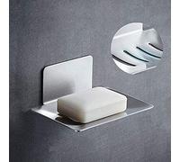 Jabonera sin taladrar acero inoxidable autoadhesivo, jabonera plateada de acero inoxidable para baño de hotel, baño de aluminio, sin jabón, estante perforado, soporte de pared, soporte para jabón, 3 m