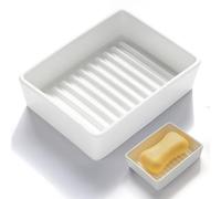 Jaboneras Jabonera Decorativa Verde Oscuro for Lavabo de baño con estrías Drenaje más Altas Soporte(White)