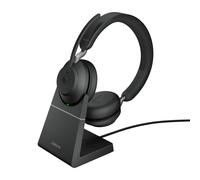 Jabra Evolve2 65 auriculares estéreo USB-C MS con base de carga para Microsoft Teams, negro