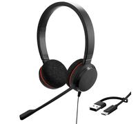 Jabra Evolve 20 - Auriculares estéreo con certificación de comunicación unificada para VoIP Softphone con cancelación pasiva de Ruido - USB-C/A - Negro