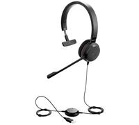 Jabra Evolve 20 SE MS - Auricular Monoaural Certificado para Microsoft Teams para VoIP Softphone - Cancelación Pasiva de Ruido - Cable USB-A con Unidad de Control - Negro
