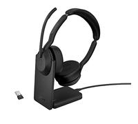 Jabra Evolve2 55 Auriculares Estéreo Inalámbricos con Base de Carga, Tecnología Jabra Air Comfort, Micrófonos con Cancelación de Ruido y ANC, para Plataformas UC como Zoom y Google Meet, Negro