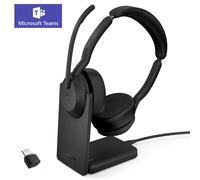 Jabra Evolve2 55 Auriculares Estéreo Inalámbricos con Base de Carga, Tecnología Jabra Air Comfort, Micrófonos con Cancelación de Ruido y ANC, Certificado para MS Teams, Negro