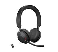 Jabra Evolve2 65 - Auriculares inalámbricos Bluetooth con micrófono para llamadas y música, auriculares de doble oreja con adaptador USB-A, batería de hasta 37 horas, cancelación de ruido, funciona