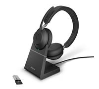 Jabra Evolve2 65 Auriculares Inalámbricos Estéreo PC con Soporte de Carga - Certificados para plataformas UC - Batería de Larga Duración - Adaptador Bluetooth USB-A - Negro