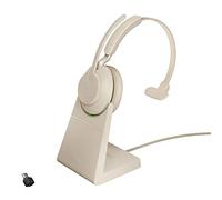 Jabra Evolve2 65 Auriculares Inalámbricos Monoaurales PC con Soporte de Carga - Certificados para Microsoft Teams - Batería de Larga Duración - Adaptador Bluetooth USB-C - Beige