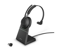 Jabra Evolve2 65 Auriculares Inalámbricos Monoaurales PC con Soporte de Carga - Certificados para plataformas UC - Batería de Larga Duración - Adaptador Bluetooth USB-C - Negro
