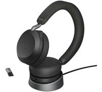 Jabra Evolve2 75 Auriculares estéreo inalámbricos para MS con soporte de escritorio, Bluetooth, USB-A, negro