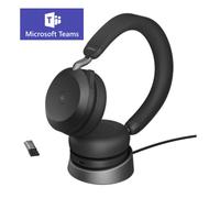 Jabra Evolve2 75 Auriculares estéreo inalámbricos para MS con soporte de escritorio, Bluetooth, USB-A, negro