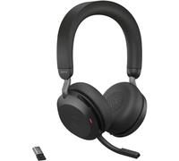 Jabra Evolve2 75 PC Auriculares inalámbricos con soporte de carga y tecnología de 8 micrófonos - Auriculares estéreo de doble espuma con cancelación activa avanzada de ruido, adaptador USB-A Bluetooth y compatibilidad UC - Negro