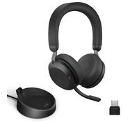 Jabra Evolve2 - Auriculares inalámbricos de 75 PC con Soporte de Carga y tecnología 8-Mic, Auriculares estéreo de Doble Espuma con cancelación Activa Avanzada de Ruido, Adaptador Bluetooth USB-C y