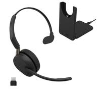 Jabra Evolve3 65 Auriculares Bluetooth Mono con Micrófono, MS Teams, USB-C | Adaptador USB-C, batería 59 horas, soporte de carga, auriculares para oficina con ANC, Microsoft Teams, negro