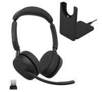 Jabra Evolve3 65 Auriculares con Micrófono Bluetooth, UC, USB-A | Adaptador USB-A, batería 59h, soporte de carga, auriculares para oficina con ANC, para aplicaciones de reunión, negro