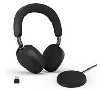 Jabra Evolve3 75 Auriculares Bluetooth Inalámbricos con Micrófono, Negro | Con Base de Carga, USB-C, Llamadas IA, Cancelación Ruido Activa Avanzada, 22h Batería, para Apps Reunión Online