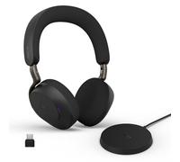 Jabra Evolve3 75 Auriculares On-Ear Bluetooth Inalámbricos con Micrófono y Base Carga para Trabajo, USB-C, IA Llamadas, ANC Avanzada, 22h Batería, MS Teams Certificado, Negro