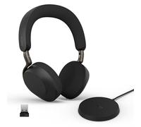 Jabra Evolve3 75 Auriculares On-Ear Bluetooth Inalámbricos con Micrófono y Base Carga para Trabajo, USB-A, IA Llamadas, ANC Avanzada, 22h Batería, para Apps Reunión Online, Negro