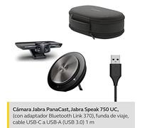 Jabra PanaCast Meet Anywhere - Sistema de Videoconferencia - Cámara Web Panorámica 180 4K, Jabra Speak 750 - Certificación UC, MS Teams, Zoom y Google Meet - Estuche de viaje, cable USBde 1 m, Negro