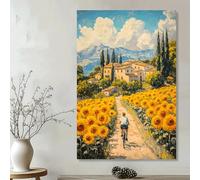 JACBON Impresionante lienzo impreso: sendero para bicicletas con girasoles y viñedos en un paisaje campestre, decoración de pared para dormitorio (30 x 40 cm/12 x 16 pulgadas)/marco