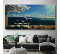 JACBON Modern Home Decor Salvador Dali Classic Surreal Artwork The Waves Book Sailboat Canvas Oil Painting Poster Wall Art 60x120cm Frameless