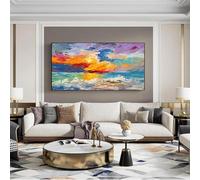 JACBON Modern Wall Art Extra Large Colorful Abstract Paintings Sky Blue And Orange Canvas Painting Prints Posters For Home Decor(60x120cm(24x47inch)/ Frameless