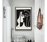 JACBON Pintura en lienzo Póster e impresión Arte abstracto en blanco y negro Pablo Picasso Beso Cuadro de arte de pared para sala de estar Decoración para el hogar 30x50cm Sin marco