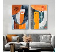 JACBON Pósteres geométricos nórdicos pintura de cara de mujer abstracta sobre lienzo impresiones modernas cuadro artístico de pared para sala de estar decoración del hogar 30x60cmX2 sin marco