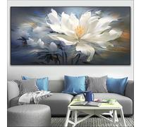 JACBON White Flowers Picture Wall Art, Abstract White Flower Canvas Wall Art Print Painting for Bedroom Decor(62x122cm(24x49inch)/frame