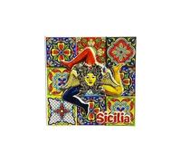 Jaccmlit Auténtico imán para nevera de Trinacria siciliana, pintado a mano, cerámica en relieve 3D, recuerdo para decoración del hogar, cocina y regalo de viaje