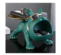 Jaccmlit Estatua de Bulldog Bandeja, Estatua de Bulldog Entrada Vacío Bolsillos Escultura de Resina Estatua Decorativa Bulldog Francés,Verde