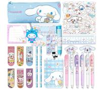 Jachneon Cinnamoroll - Juego de suministros escolares, bonito juego de regalo de suministros escolares Cinnamoroll, incluye estuche para lápices, bolígrafo, borrador, regla, soporte para tarjetas de