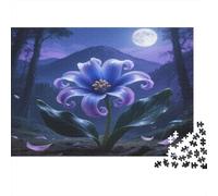 Jacinto Rompecabezas de Papel Reciclado de Flor Azul en Bosque Iluminado por la Luna, Regalo Coleccionable para Adultos 52x38cm/1000 Piezas