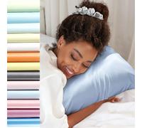 Jaciu Funda Almohada Seda 100% Seda, para el Cabello y la Piel, Silk Pillowcase Ambos Lados de Seda（Azul Claro 65X65cm 1 Pieza