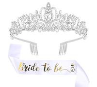 Jaciya Banda para novia para novia, decoración de despedida de soltera, regalos de despedida de soltera, tiara plateada con diamantes de imitación