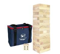 JacJoe All Pro Juego de torre de madera jumbo con dados y bolsa de transporte, juegos clásicos de apilamiento, 54 bloques de construcción para interiores y exteriores (apilado de 60 cm hasta 150 cm)