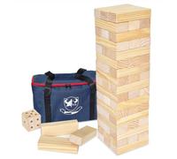 JacJoe All Pro Juego de torre de tambor de madera Jumbo con dados y bolsa de transporte, juegos clásicos de apilamiento, 54 piezas, bloques de construcción para interior y exterior (pila de 60 cm