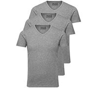 Jack and Jones - Camiseta básica para hombre con cuello de pico, 3 unidades, color liso, ajustada, en blanco, negro, azul y gris, gris, L