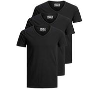 Jack and Jones - Camiseta básica para hombre, cuello de pico, paquete de 3 unidades, color liso, corte ajustado, en blanco, negro, azul y gris