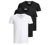 Jack and Jones - Camiseta básica para hombre, cuello de pico, paquete de 3 unidades, color liso, corte ajustado, en blanco, negro, azul y gris
